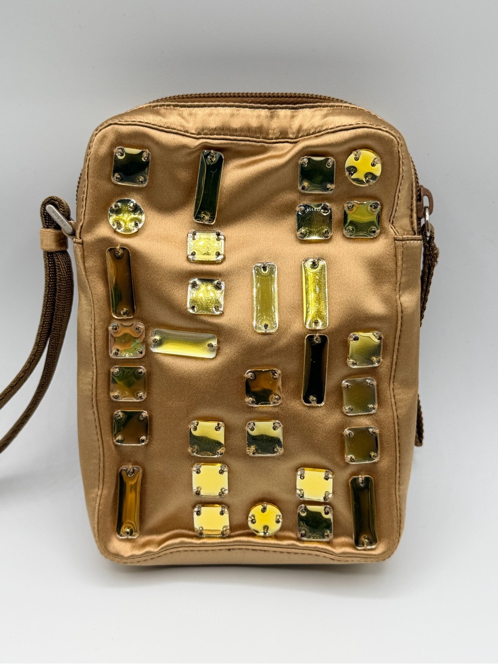 Prada Cervo Pietre Gold Satin Bejeweled Pouchette